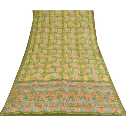 Сари Sanskriti Vintage, зеленое, 100% чистый шелк, напечатанное сари, 5+ ярдов, ткань для рукоделия, устойчивая к истиранию