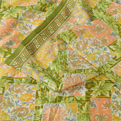 Сари Sanskriti Vintage, зеленое, 100% чистый шелк, напечатанное сари, 5+ ярдов, ткань для рукоделия, устойчивая к истиранию
