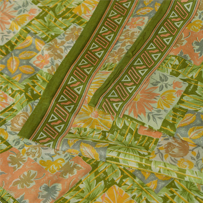 Сари Sanskriti Vintage, зеленое, 100% чистый шелк, напечатанное сари, 5+ ярдов, ткань для рукоделия, устойчивая к истиранию