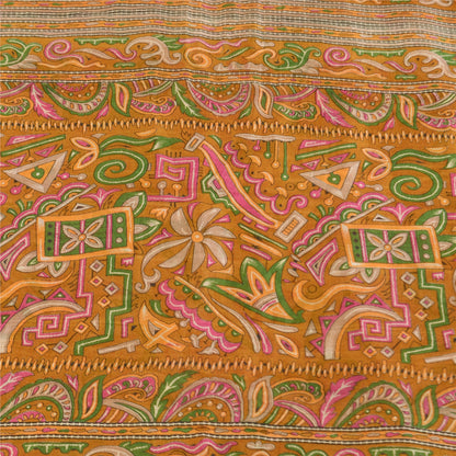 Sanskriti Vintage Sarees Ivory Indian Pure Silk Printed Sari 5+yd Craft Fabric