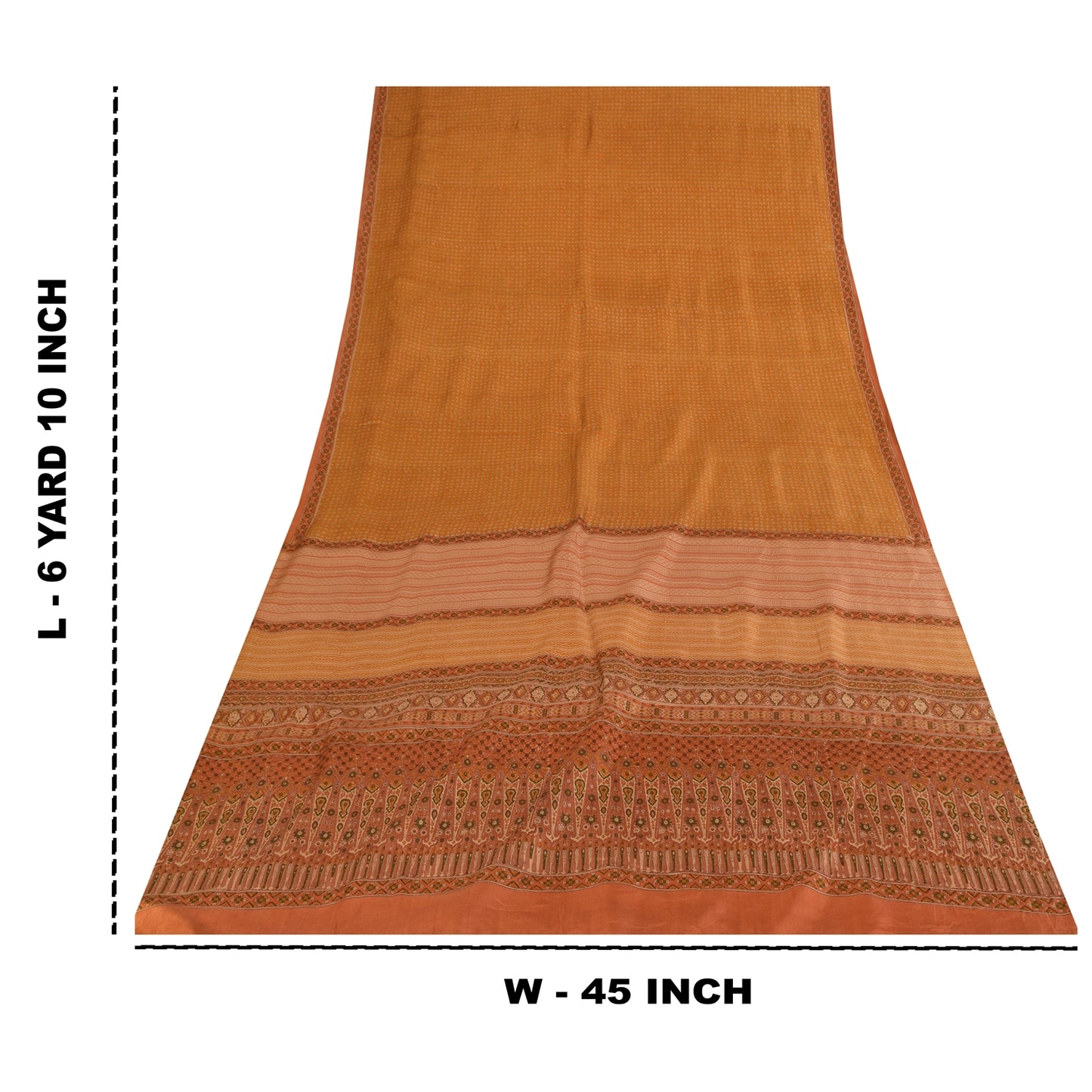 Sanskriti Vintage Sarees Saffron Indian Pure Silk Printed Sari 6+yd Craft Fabric