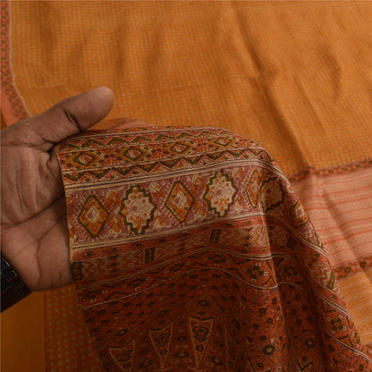 Sanskriti Vintage Sarees Saffron Indian Pure Silk Printed Sari 6+yd Craft Fabric