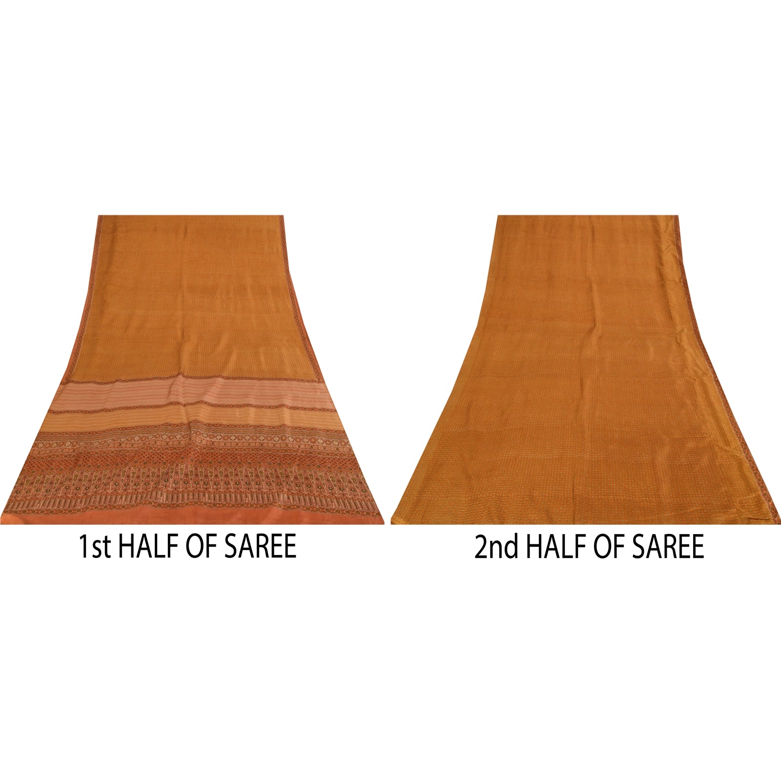 Sanskriti Vintage Sarees Saffron Indian Pure Silk Printed Sari 6+yd Craft Fabric