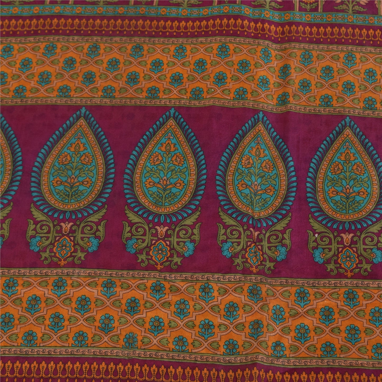 Sanskriti Vintage Sarees Ivory Indian Pure Silk Printed Sari 5+yd Craft Fabric