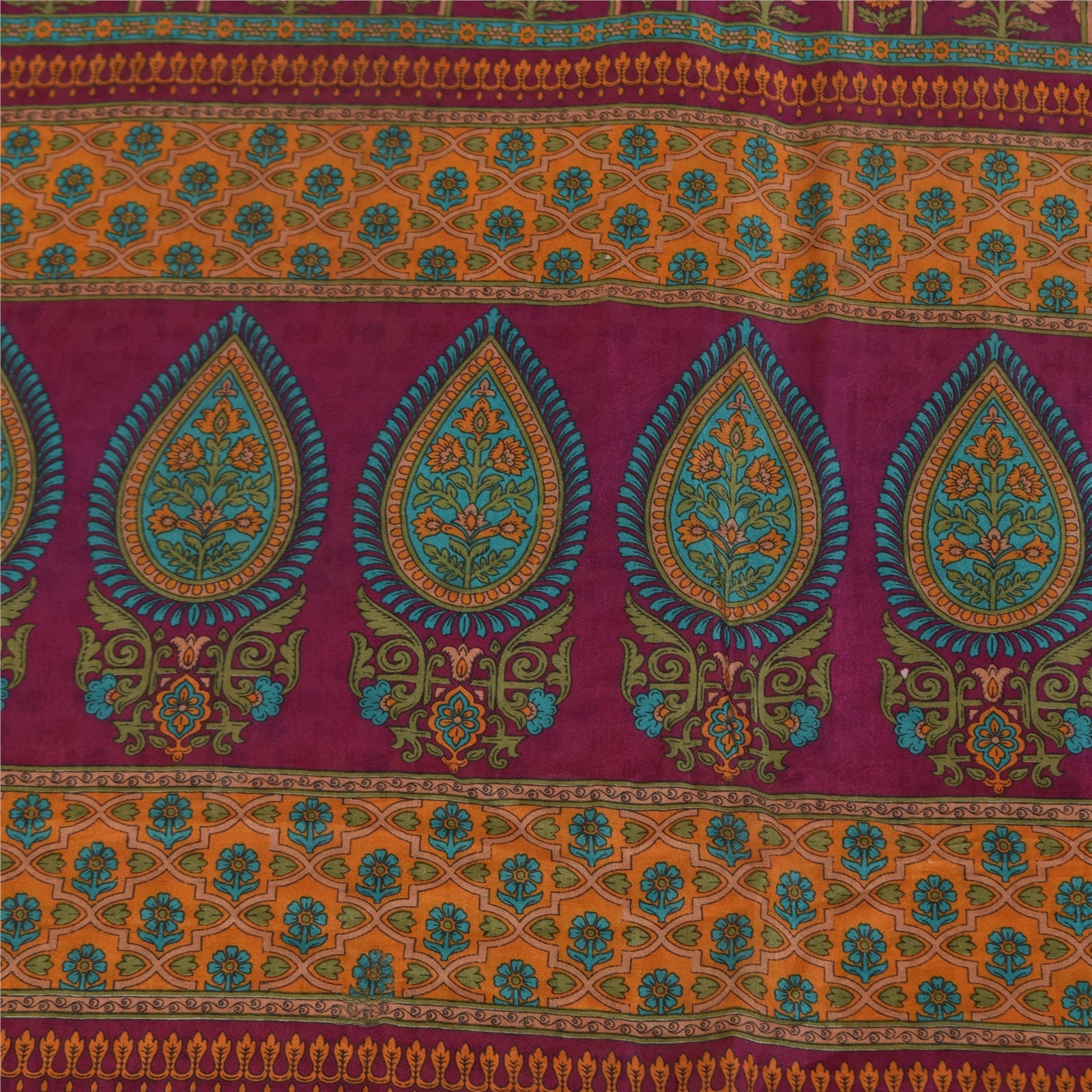 Sanskriti Vintage Sarees Ivory Indian Pure Silk Printed Sari 5+yd Craft Fabric