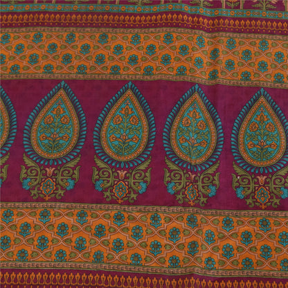 Sanskriti Vintage Sarees Ivory Indian Pure Silk Printed Sari 5+yd Craft Fabric