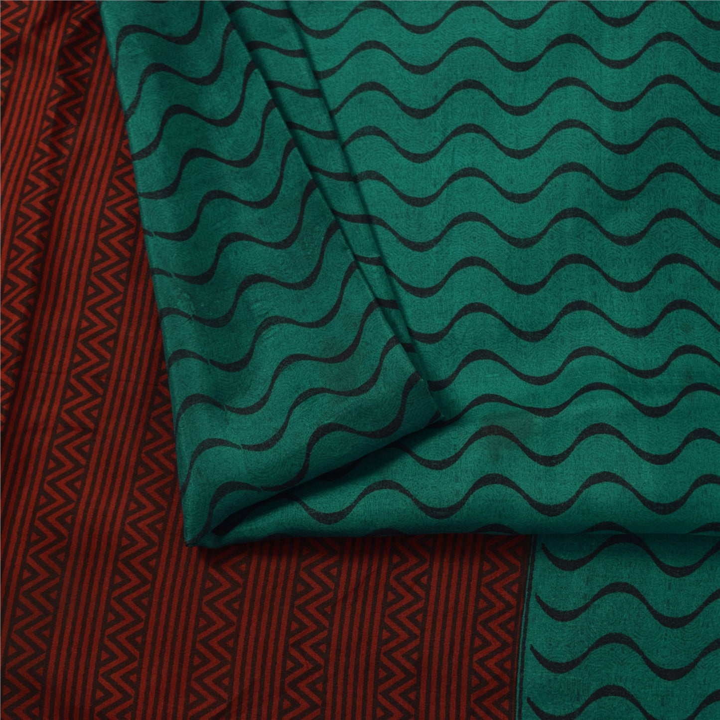 Sanskriti Vintage Sarees Green Indian Pure Silk Printed Sari 5+yd Craft Fabric