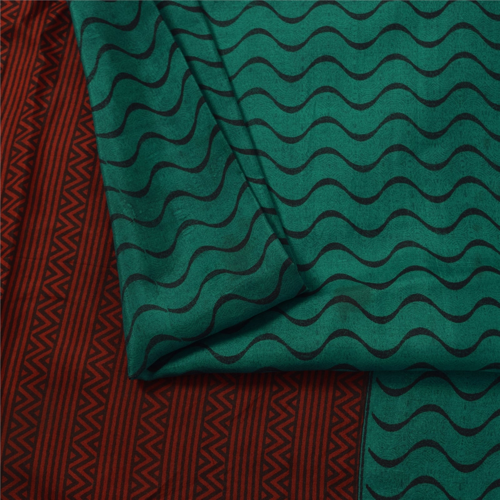 Sanskriti Vintage Sarees Green Indian Pure Silk Printed Sari 5+yd Craft Fabric