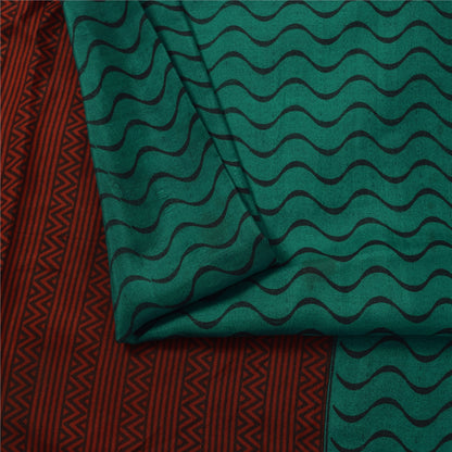 Sanskriti Vintage Sarees Green Indian Pure Silk Printed Sari 5+yd Craft Fabric