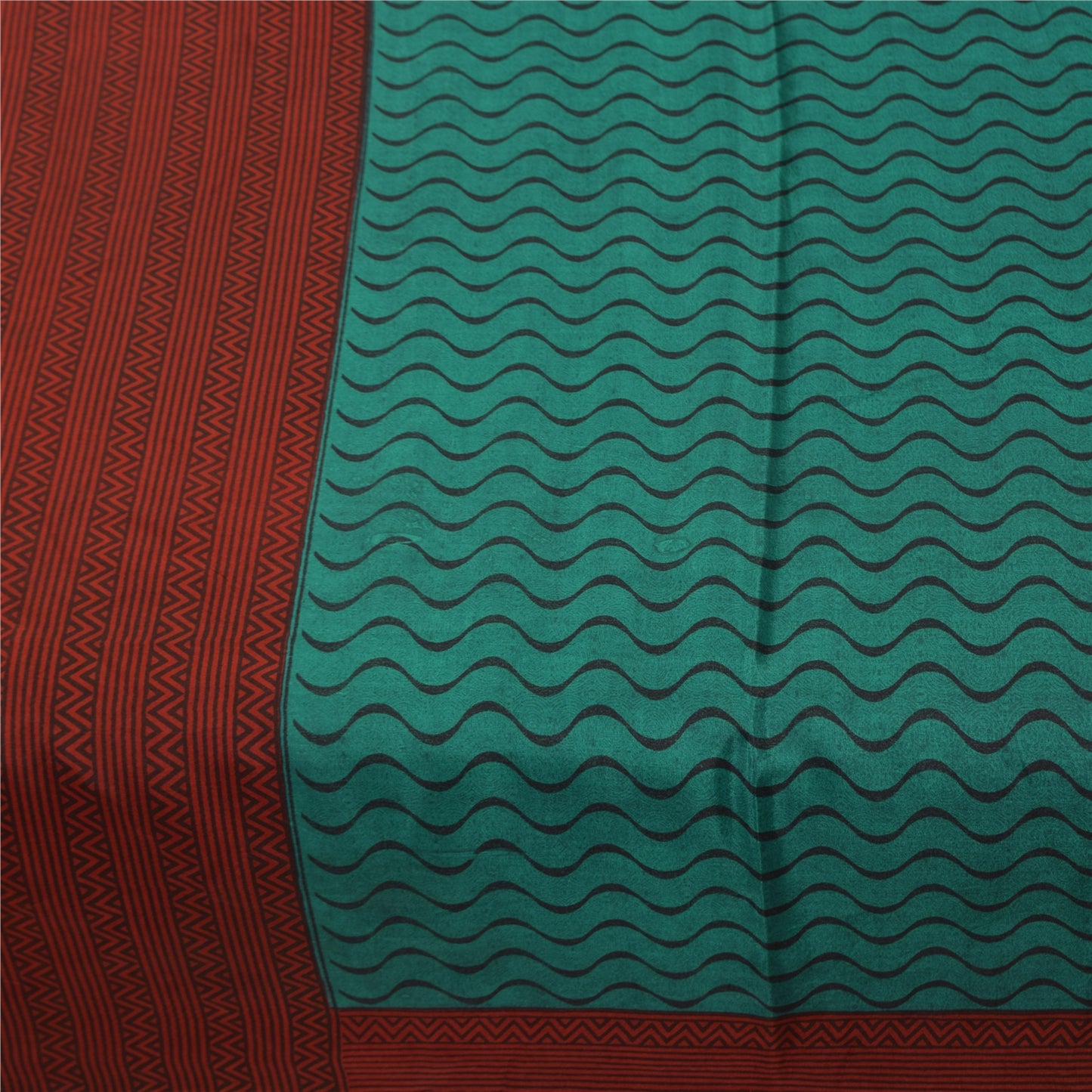 Sanskriti Vintage Sarees Green Indian Pure Silk Printed Sari 5+yd Craft Fabric