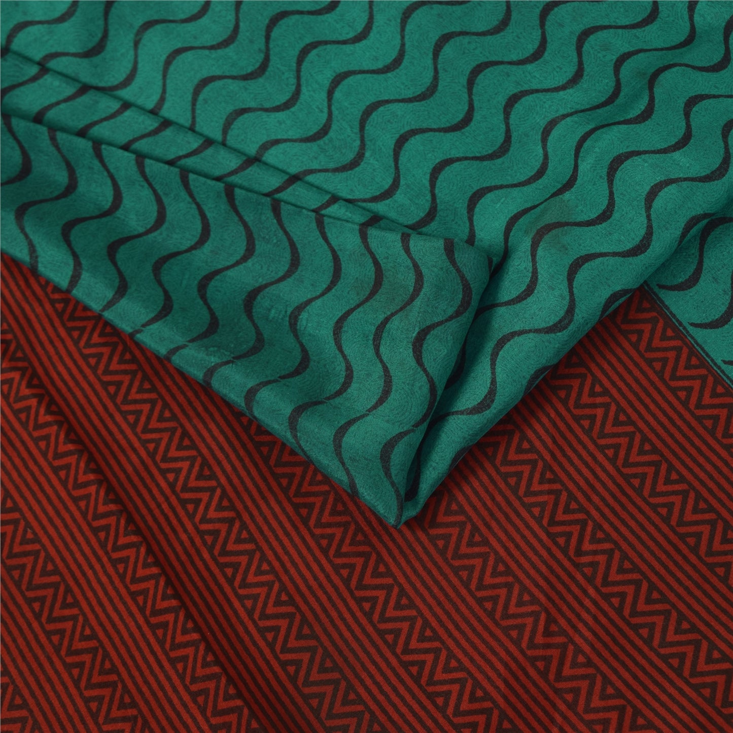 Sanskriti Vintage Sarees Green Indian Pure Silk Printed Sari 5+yd Craft Fabric