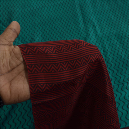 Sanskriti Vintage Sarees Green Indian Pure Silk Printed Sari 5+yd Craft Fabric