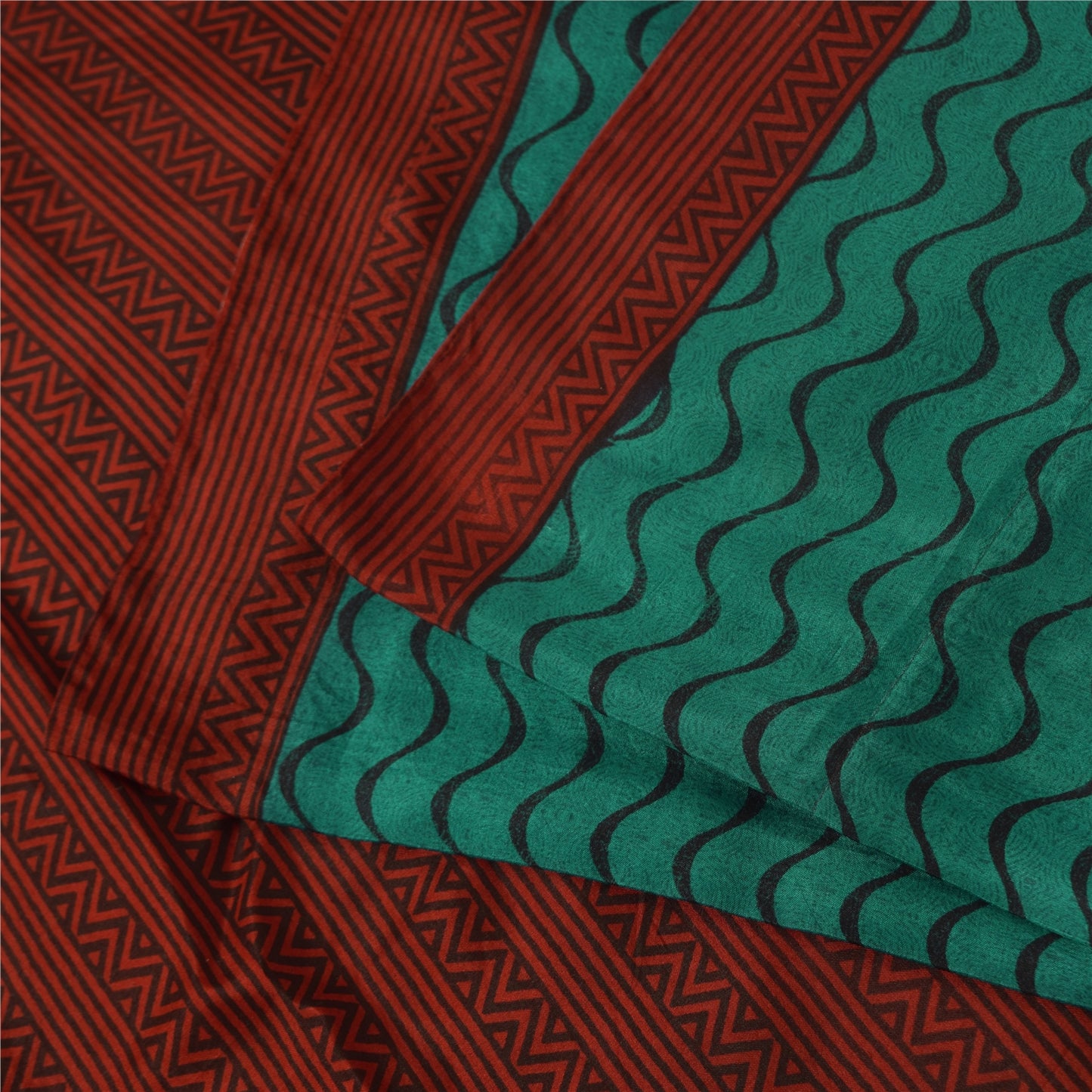 Sanskriti Vintage Sarees Green Indian Pure Silk Printed Sari 5+yd Craft Fabric