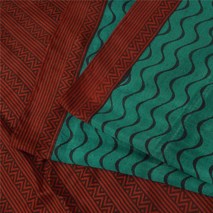 Sanskriti Vintage Sarees Green Indian Pure Silk Printed Sari 5+yd Craft Fabric