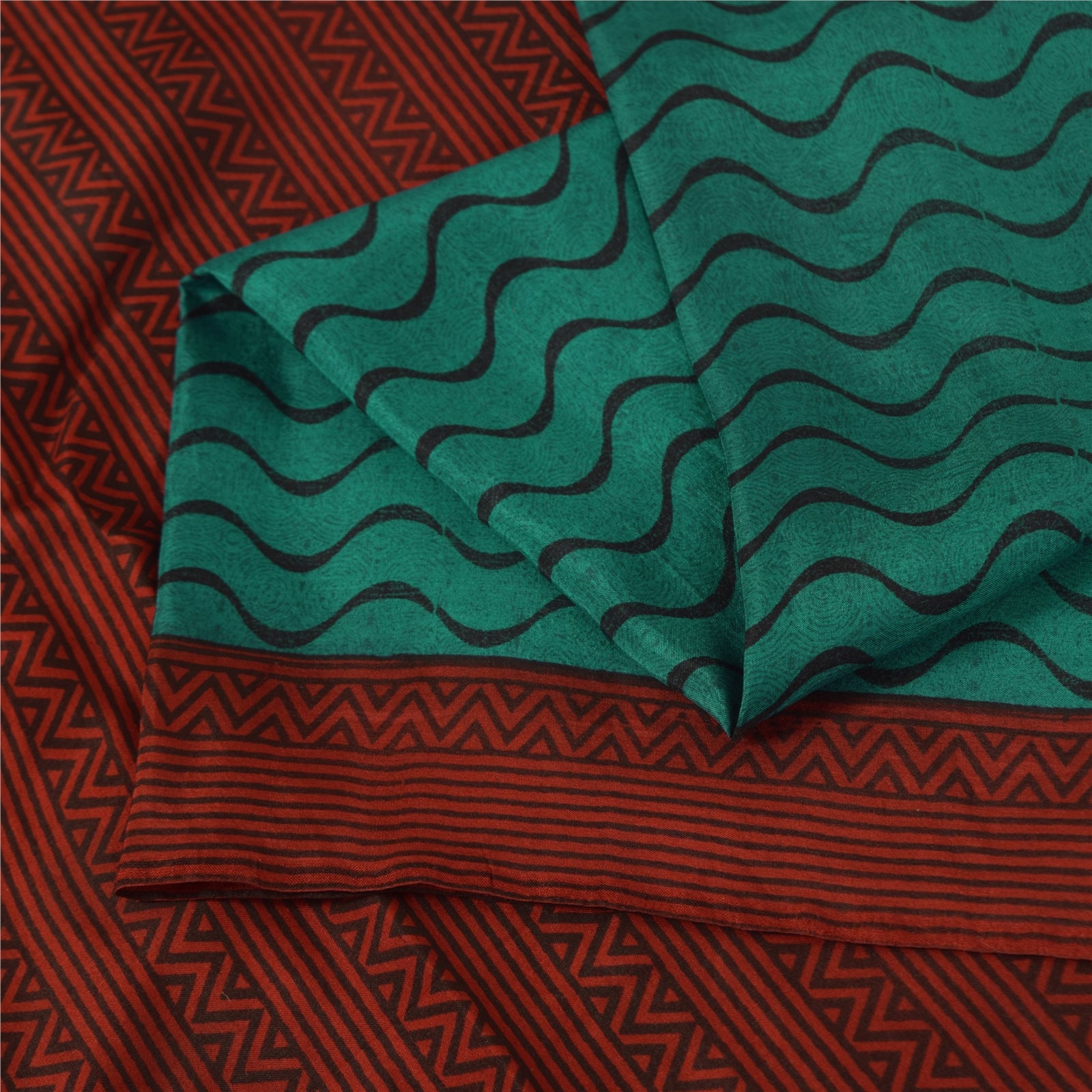 Sanskriti Vintage Sarees Green Indian Pure Silk Printed Sari 5+yd Craft Fabric