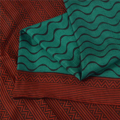 Sanskriti Vintage Sarees Green Indian Pure Silk Printed Sari 5+yd Craft Fabric
