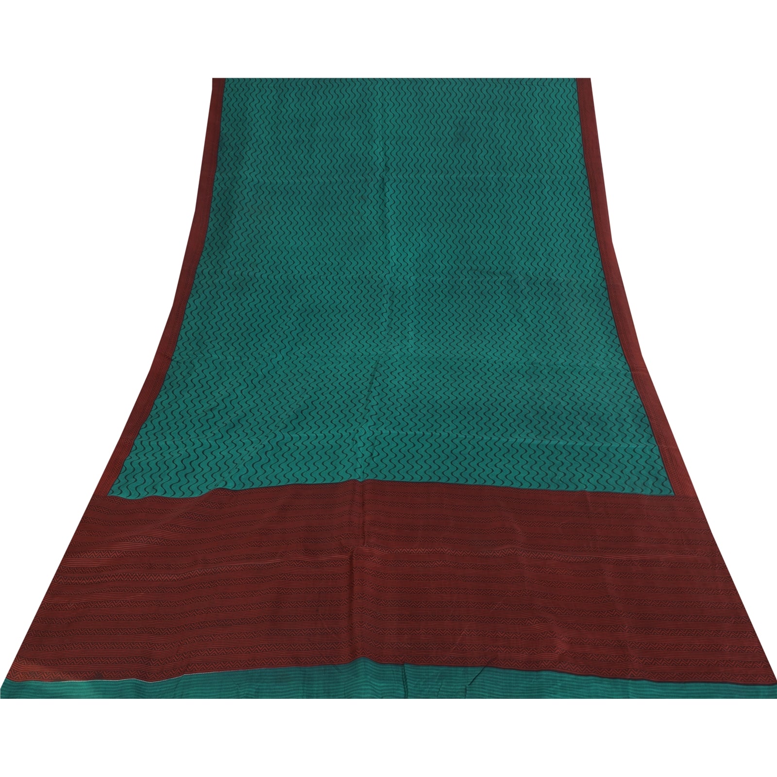 Sanskriti Vintage Sarees Green Indian Pure Silk Printed Sari 5+yd Craft Fabric