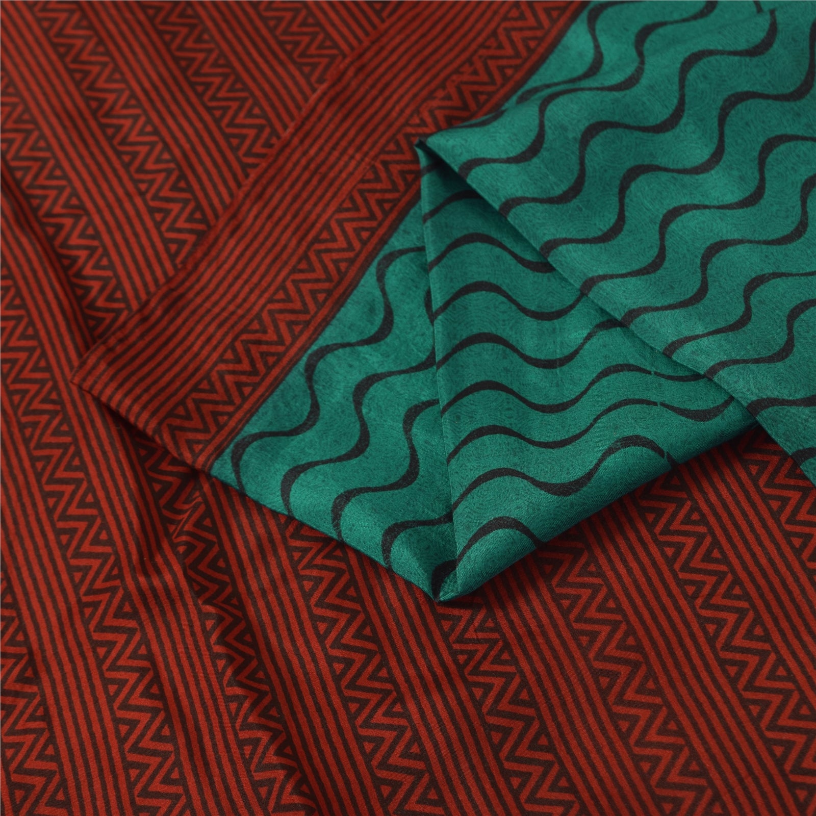 Sanskriti Vintage Sarees Green Indian Pure Silk Printed Sari 5+yd Craft Fabric