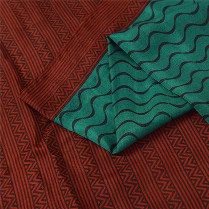 Sanskriti Vintage Sarees Green Indian Pure Silk Printed Sari 5+yd Craft Fabric