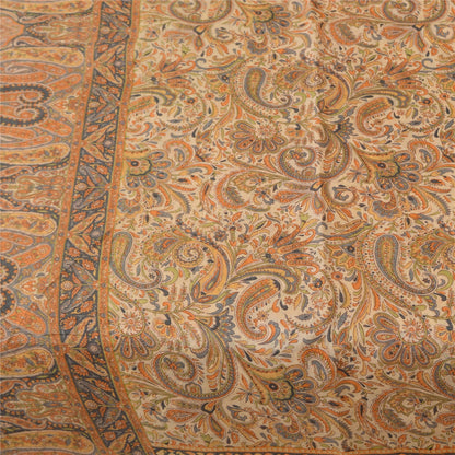 Sanskriti Vintage Sarees Peach 100% Pure Silk Printed Sari 6+yd Craft Fabric