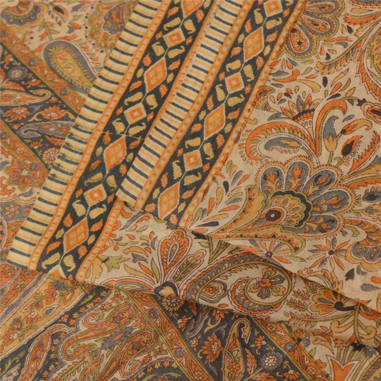 Sanskriti Vintage Sarees Peach 100% Pure Silk Printed Sari 6+yd Craft Fabric