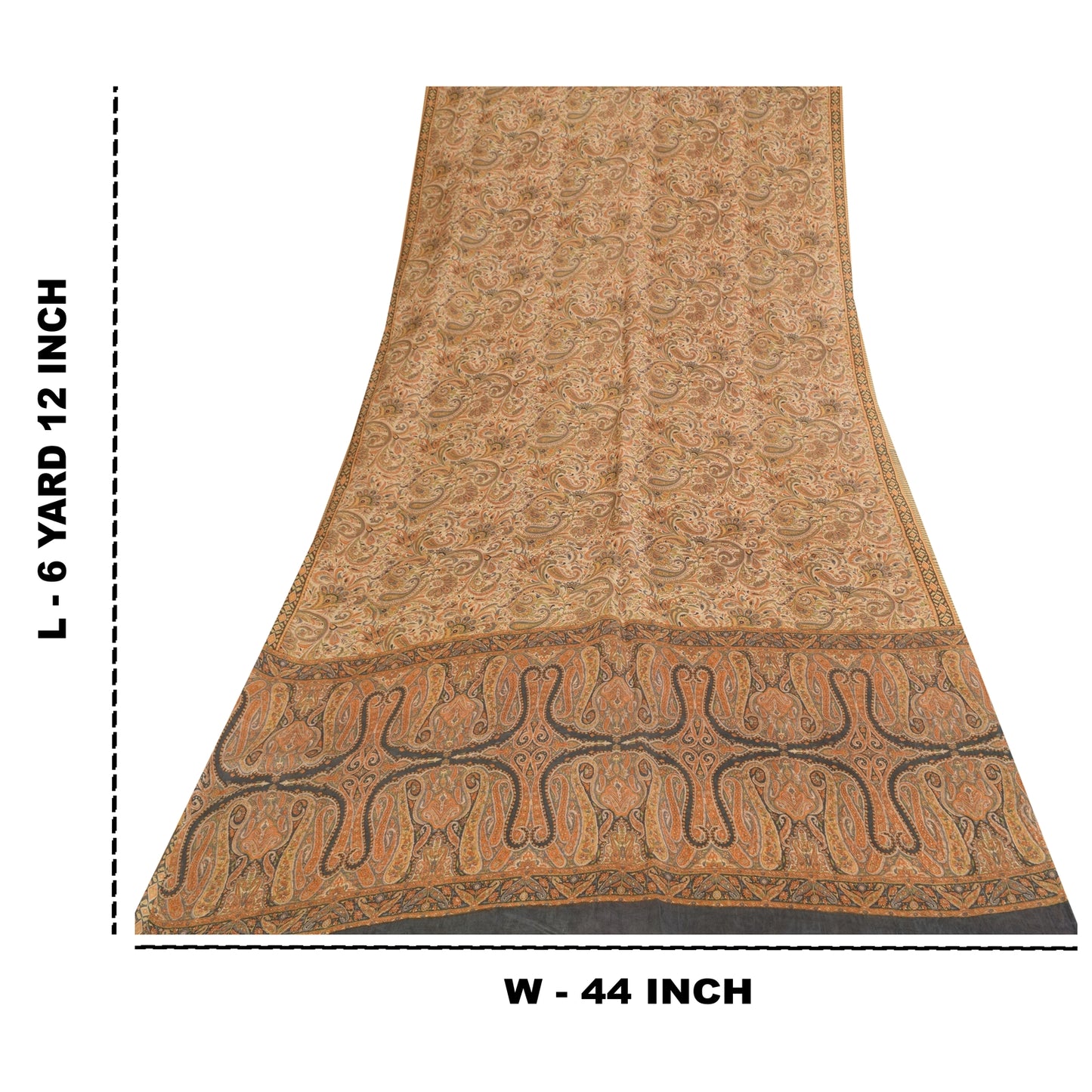 Sanskriti Vintage Sarees Peach 100% Pure Silk Printed Sari 6+yd Craft Fabric