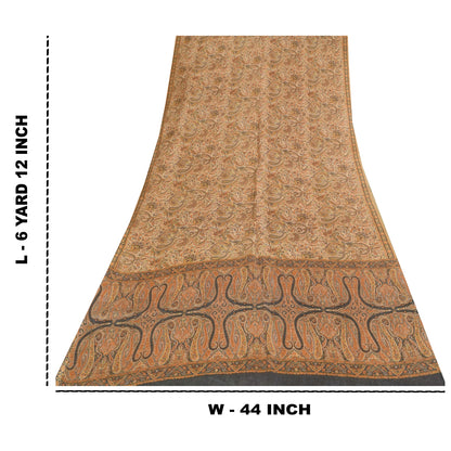 Sanskriti Vintage Sarees Peach 100% Pure Silk Printed Sari 6+yd Craft Fabric