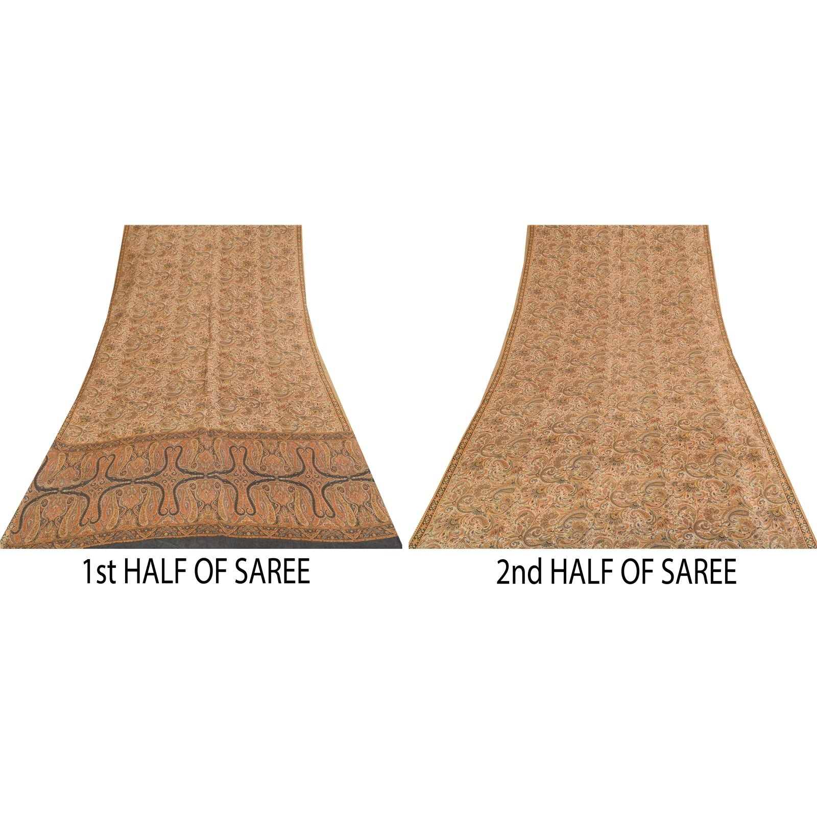 Sanskriti Vintage Sarees Peach 100% Pure Silk Printed Sari 6+yd Craft Fabric