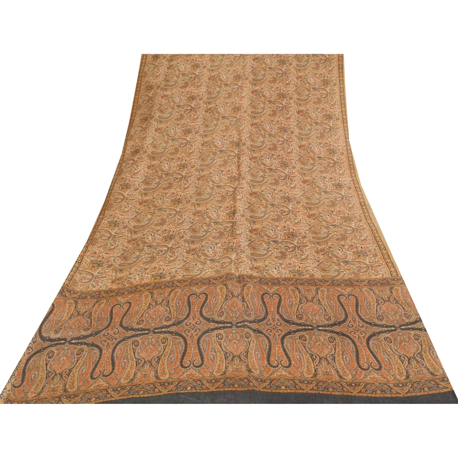 Sanskriti Vintage Sarees Peach 100% Pure Silk Printed Sari 6+yd Craft Fabric