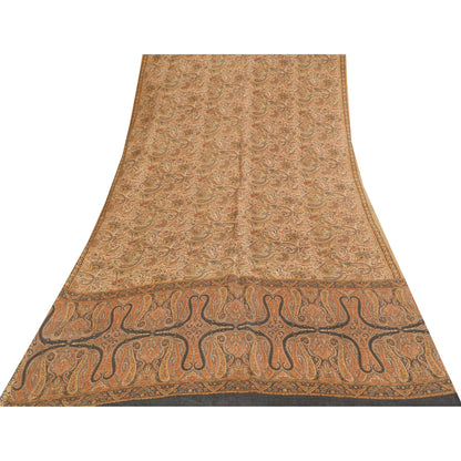 Sanskriti Vintage Sarees Peach 100% Pure Silk Printed Sari 6+yd Craft Fabric