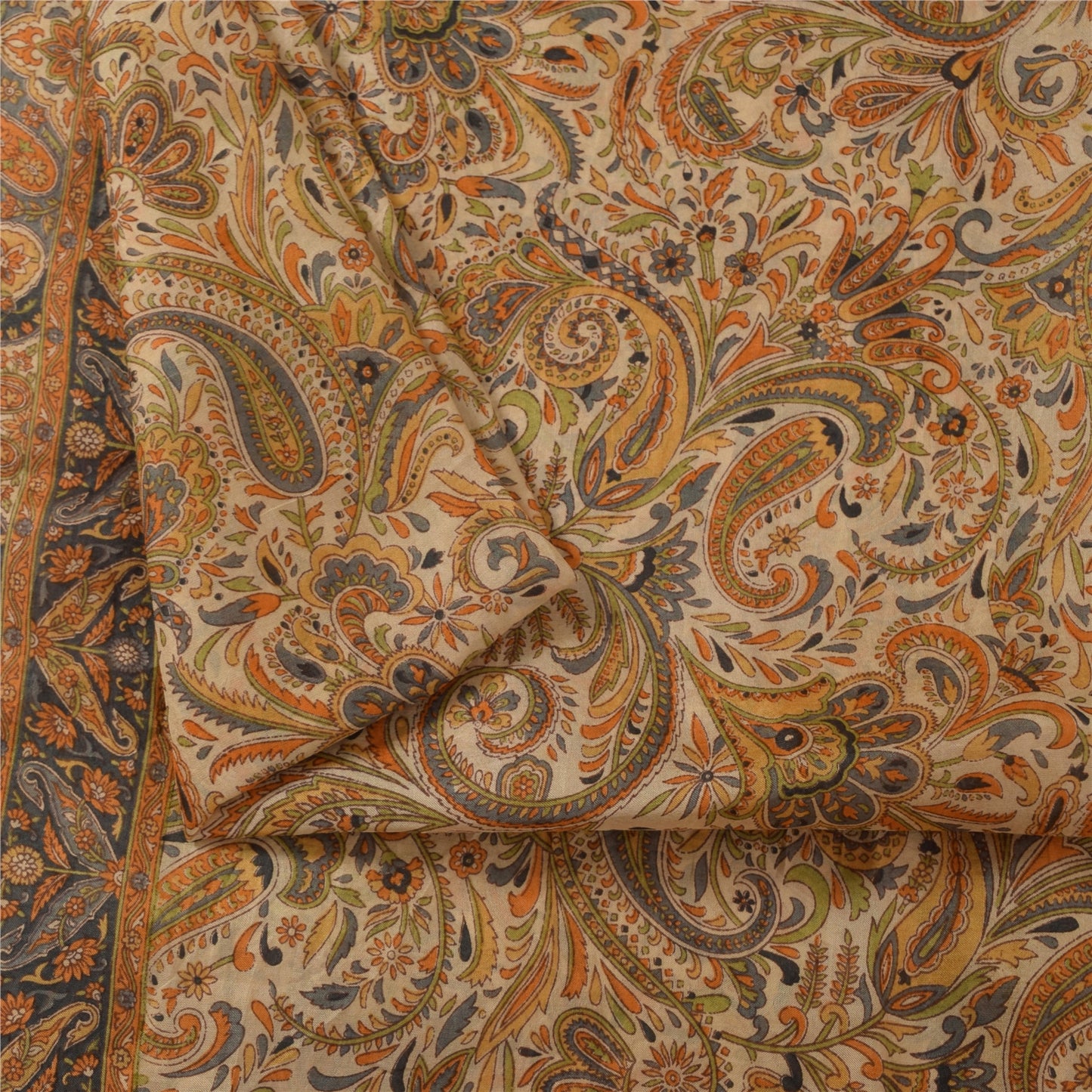 Sanskriti Vintage Sarees Peach 100% Pure Silk Printed Sari 6+yd Craft Fabric