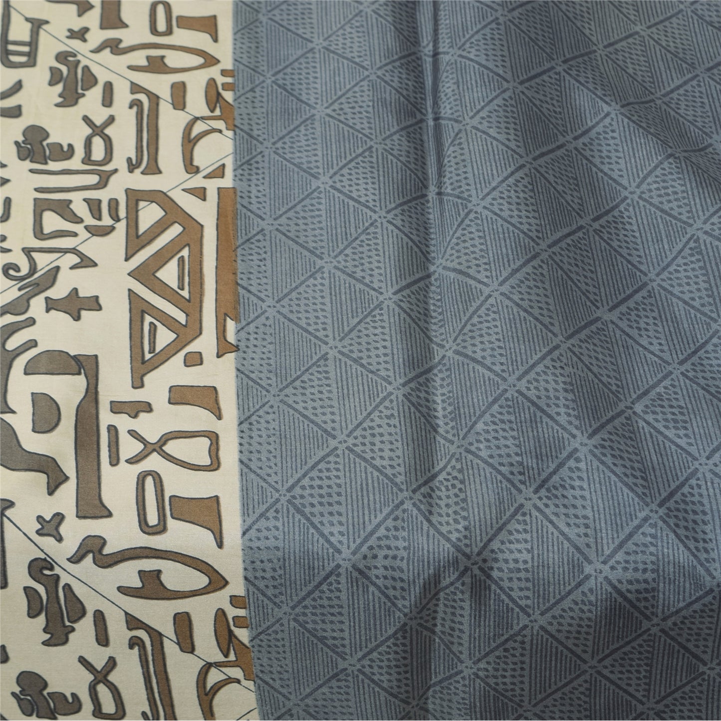 Sanskriti Vintage Sarees Gray Indian 100%Pure Silk Printed Sari 6yd Craft Fabric