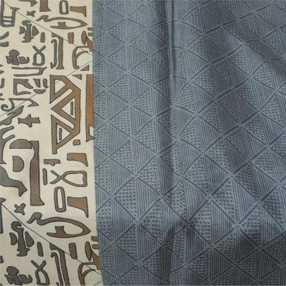 Sanskriti Vintage Sarees Gray Indian 100%Pure Silk Printed Sari 6yd Craft Fabric