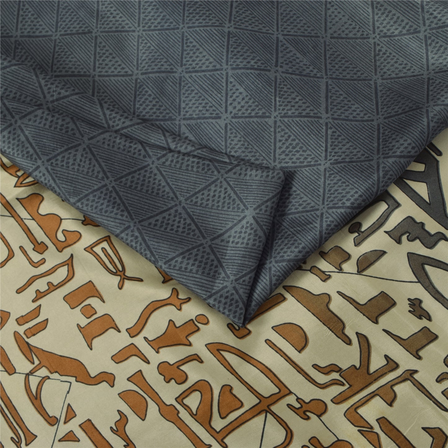 Sanskriti Vintage Sarees Gray Indian 100%Pure Silk Printed Sari 6yd Craft Fabric