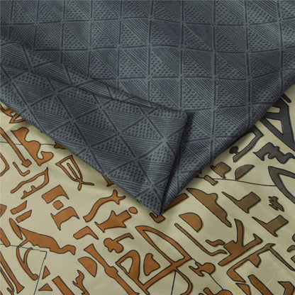 Sanskriti Vintage Sarees Gray Indian 100%Pure Silk Printed Sari 6yd Craft Fabric