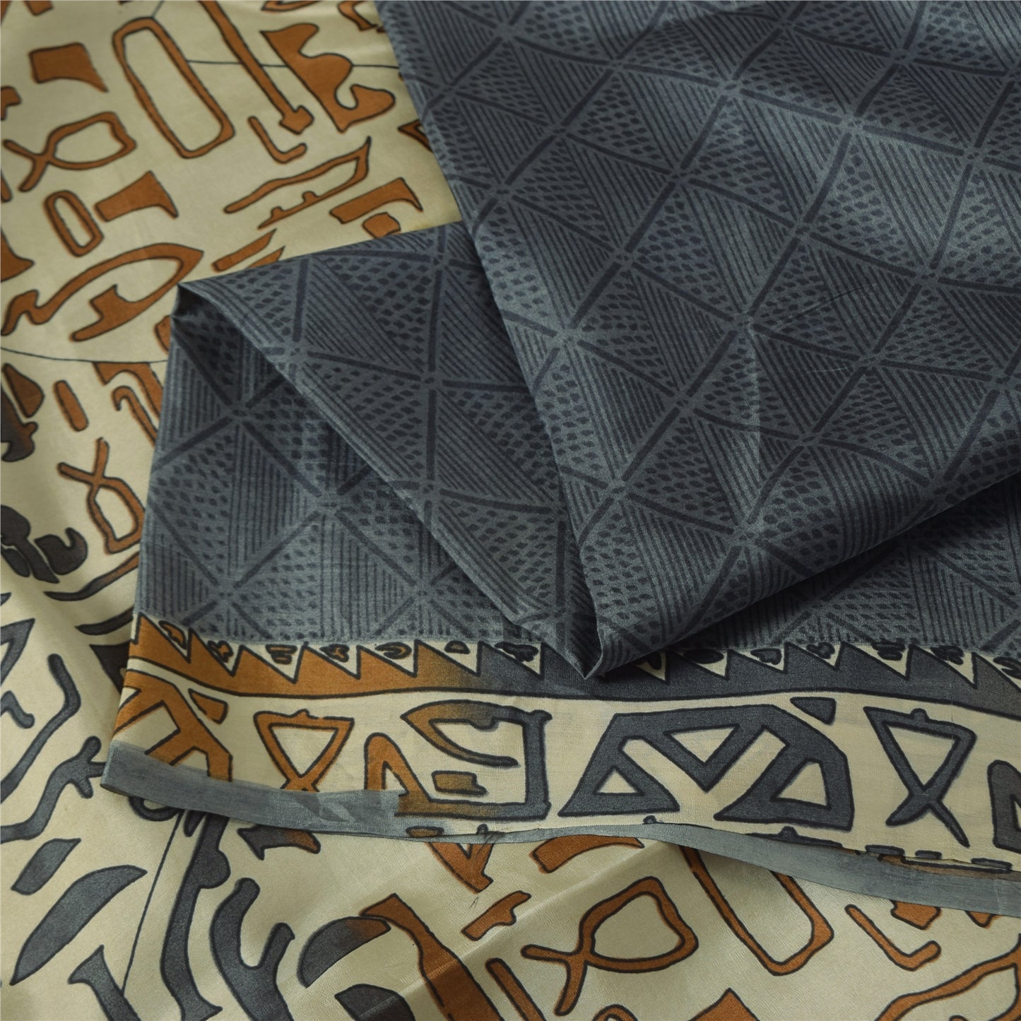 Sanskriti Vintage Sarees Gray Indian 100%Pure Silk Printed Sari 6yd Craft Fabric