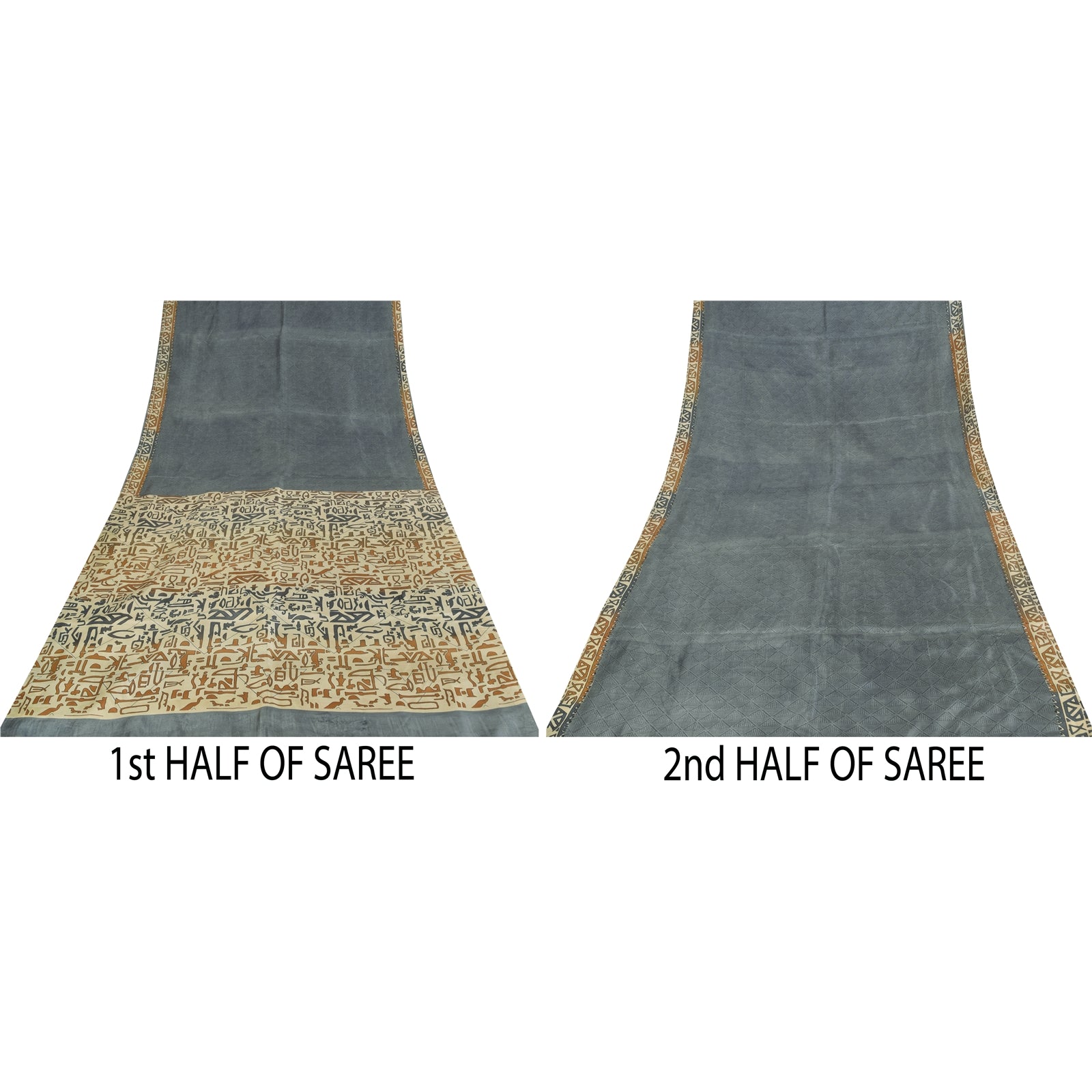 Sanskriti Vintage Sarees Gray Indian 100%Pure Silk Printed Sari 6yd Craft Fabric