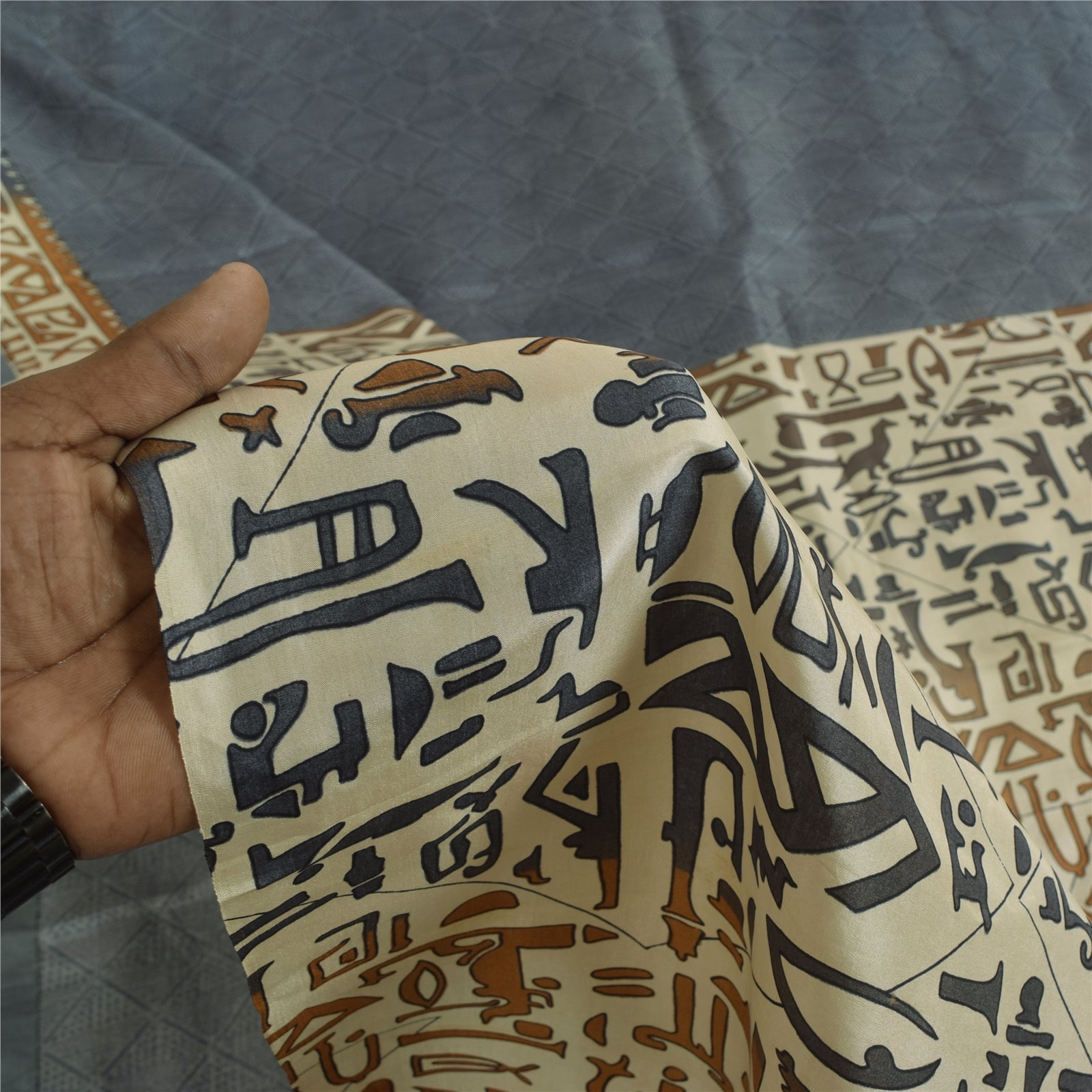 Sanskriti Vintage Sarees Gray Indian 100%Pure Silk Printed Sari 6yd Craft Fabric