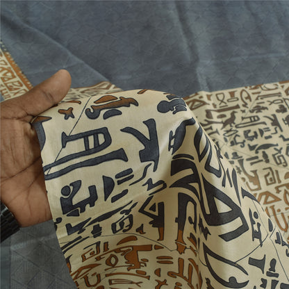 Sanskriti Vintage Sarees Gray Indian 100%Pure Silk Printed Sari 6yd Craft Fabric