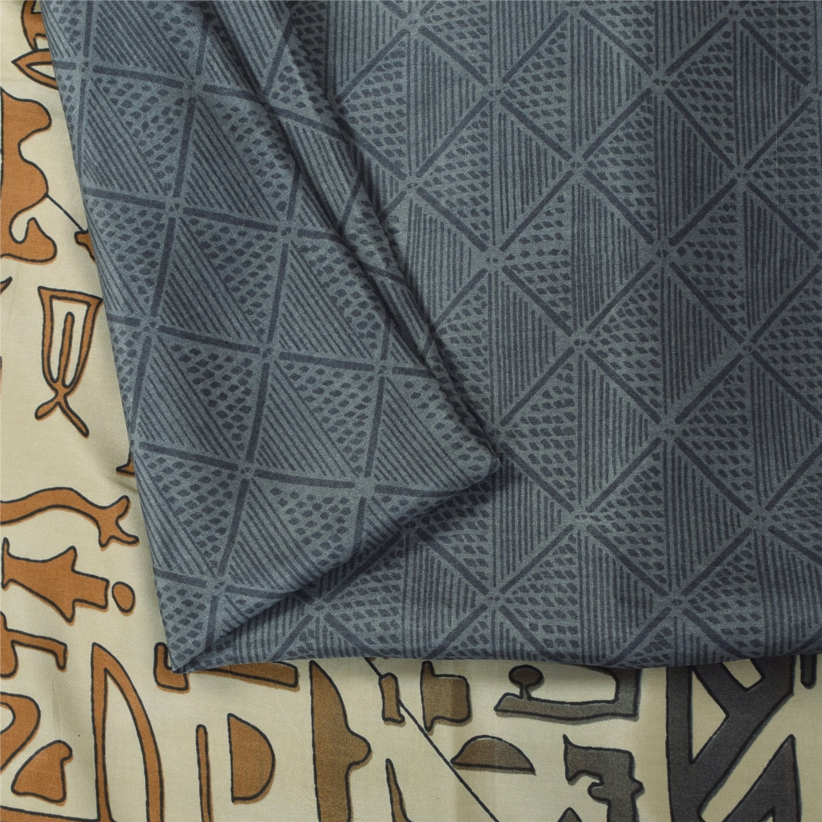 Sanskriti Vintage Sarees Gray Indian 100%Pure Silk Printed Sari 6yd Craft Fabric