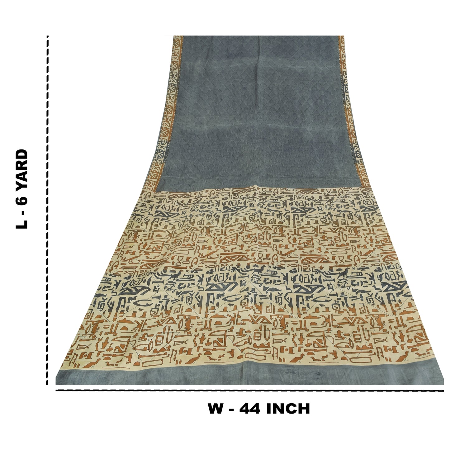 Sanskriti Vintage Sarees Gray Indian 100%Pure Silk Printed Sari 6yd Craft Fabric