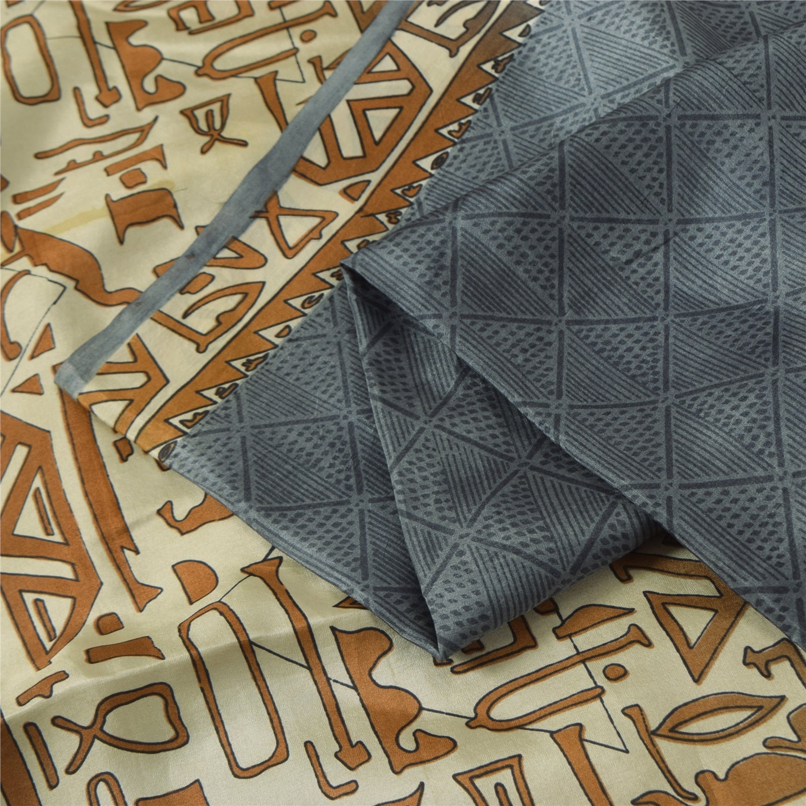 Sanskriti Vintage Sarees Gray Indian 100%Pure Silk Printed Sari 6yd Craft Fabric