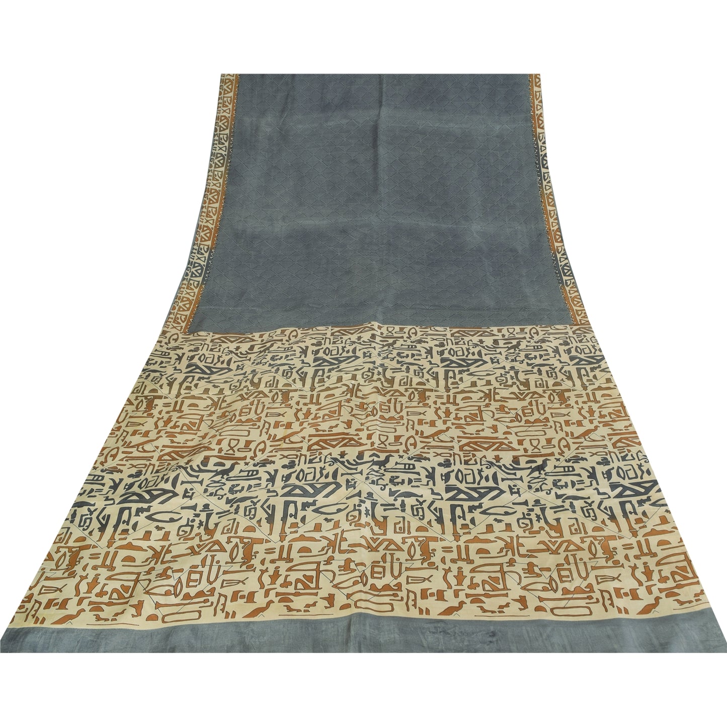 Sanskriti Vintage Sarees Gray Indian 100%Pure Silk Printed Sari 6yd Craft Fabric