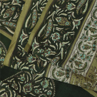 Sanskriti Vintage Sarees Green 100% Pure Silk Printed Sari 6yd Craft Fabric