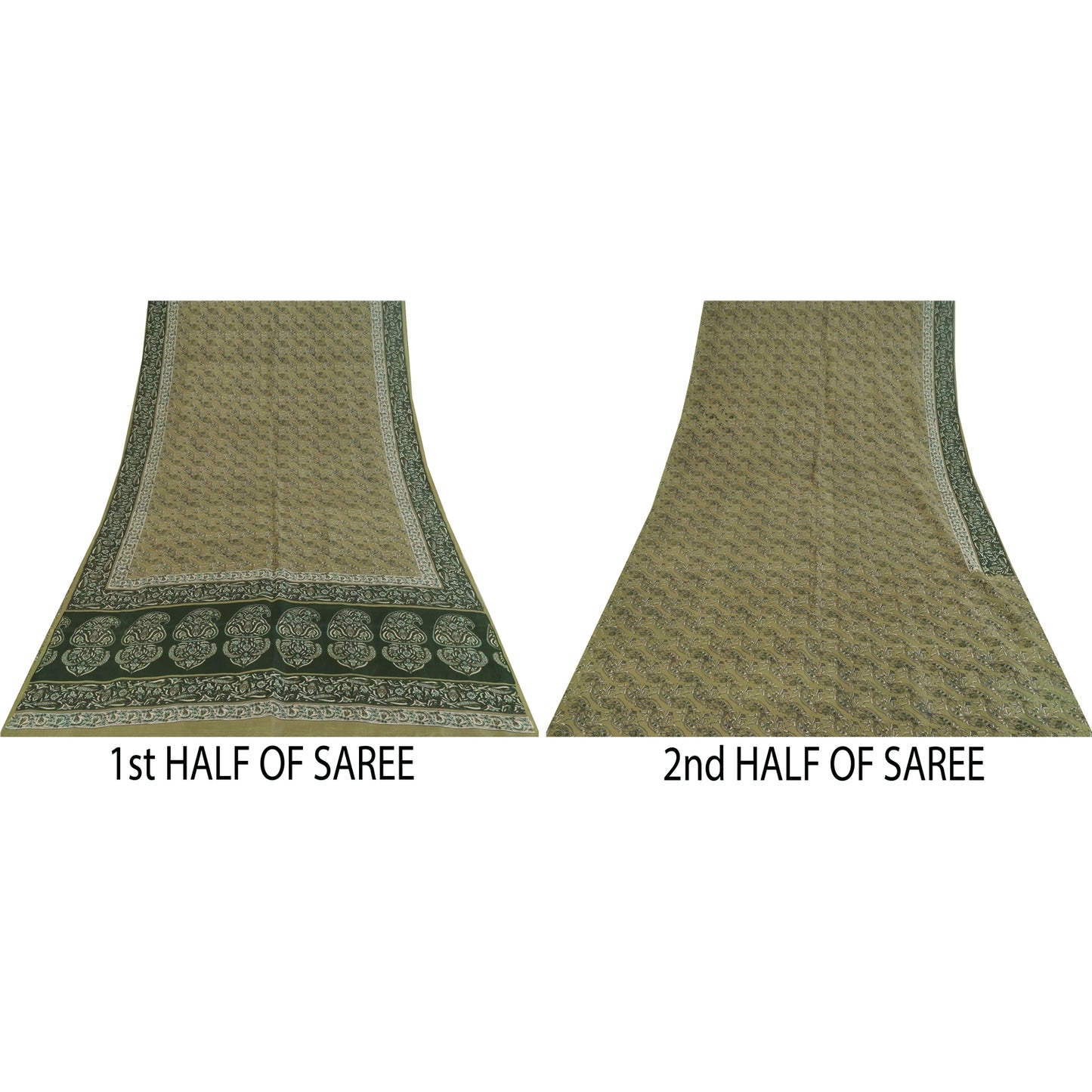 Sanskriti Vintage Sarees Green 100% Pure Silk Printed Sari 6yd Craft Fabric