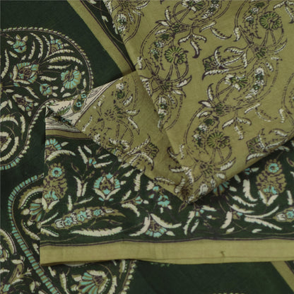 Sanskriti Vintage Sarees Green 100% Pure Silk Printed Sari 6yd Craft Fabric