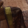 Sanskriti Vintage Sarees Brown Pure Silk Warli Art Print & Zari Sari 6+yd Fabric