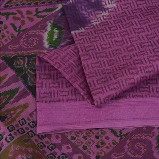 Sanskriti Vintage Sarees Purple Indian Pure Silk Printed Sari 6+yd Craft Fabric