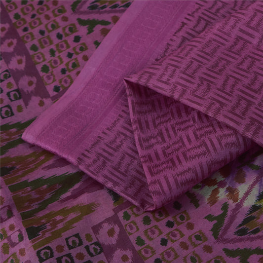 Sanskriti Vintage Sarees Purple Indian Pure Silk Printed Sari 6+yd Craft Fabric