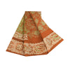 Sanskriti Vintage Sarees Orange Batik Work 100% Pure Silk Sari 5+yd Craft Fabric